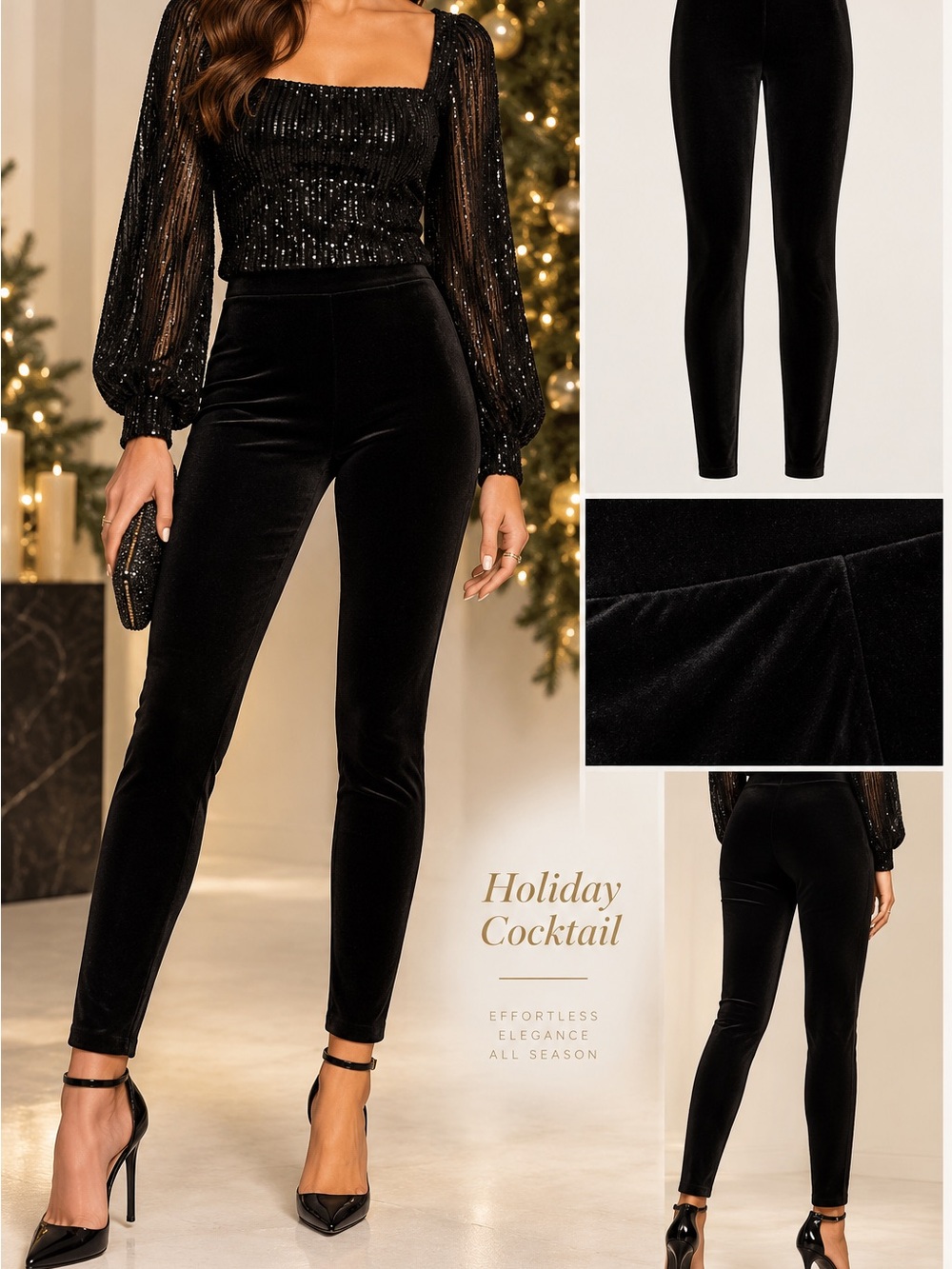 LOFT Black Velvet High-Waist Leggings